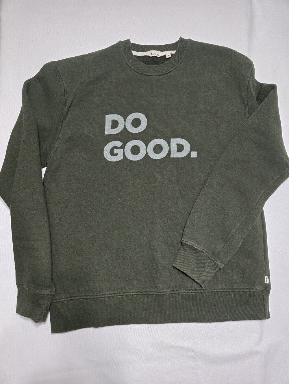 cotopaxi Women's "DO GOOD" Olive Green Crewneck Sweatshirt Long Sleeve Cotton M